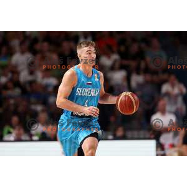 Ziga Samar in action during World Cup 2023 Qualifiers basketball match between Slovenia and Estonia in Arena Zlatorog, Celje, Slovenia on August 25, 2022