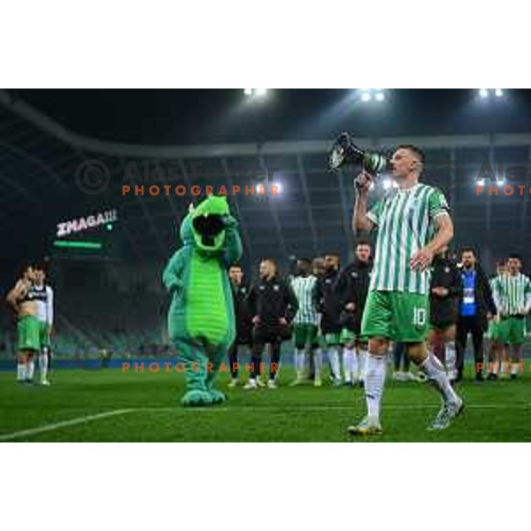 Timi Max Elsnik celebrates victory at Prva Liga Telemach 2022-2023 football match between Olimpija and Maribor in SRC Stozice, Ljubljana, Slovenia on October 15, 2022