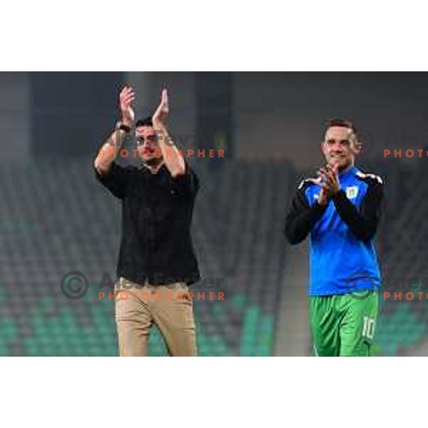 Albert Riera and Timi Max Elsnik celebrate victory at Prva Liga Telemach 2022-2023 football match between Olimpija and Maribor in SRC Stozice, Ljubljana, Slovenia on October 15, 2022