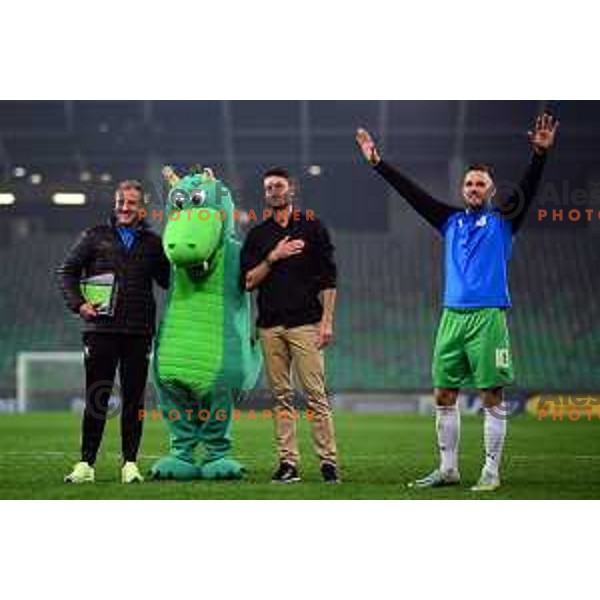 Albert Riera and Timi Max Elsnik celebrate victory at Prva Liga Telemach 2022-2023 football match between Olimpija and Maribor in SRC Stozice, Ljubljana, Slovenia on October 15, 2022