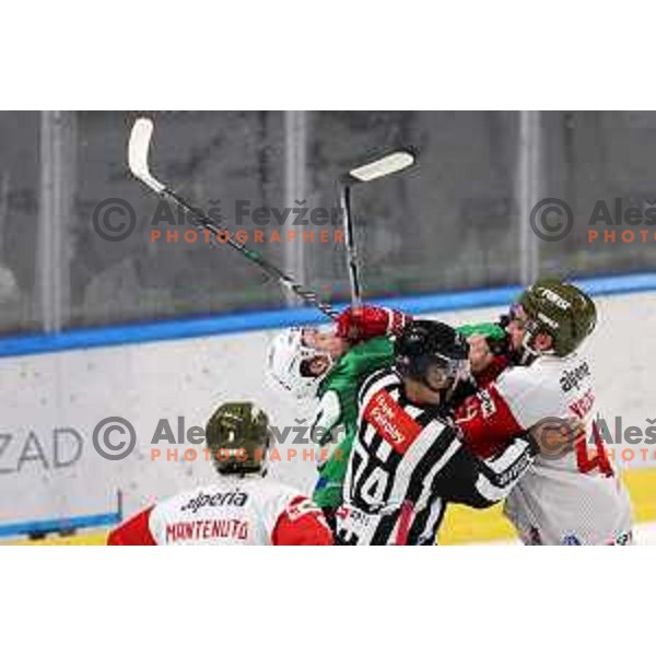 Carl Neill of SZ Olimpija during IceHL ice-hockey match between SZ Olimpija (SLO) and Bolzano Sudtirol Alperia (ITA) in Tivoli Hall, Ljubljana, Slovenia on October 16, 2022