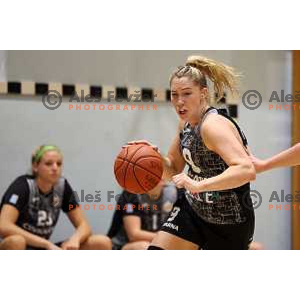 in action during 1.SKL women 2022-2023 regular season basketball match between Domzale and Cinkarna Celje in Domzale, Slovenia on October 21, 2022