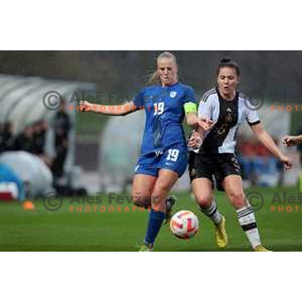 Zara Kramzar and Amy Milz in action during European Women\'s Under 17 Championship 2023 round 1 match between Slovenia and Germany in Krsko, Slovenia on October 22, 2022