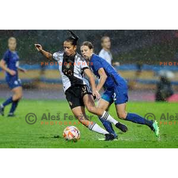 Amira Dahl and Spela Trost in action during European Women\'s Under 17 Championship 2023 round 1 match between Slovenia and Germany in Krsko, Slovenia on October 22, 2022