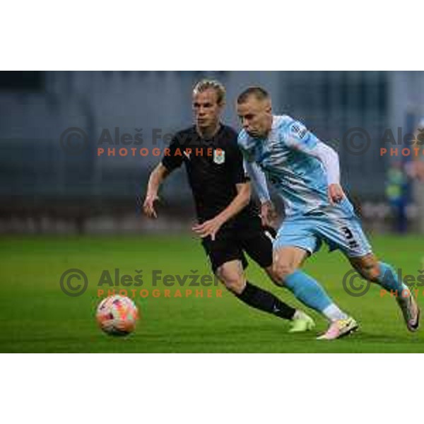 in action during Prva Liga Telemach 2022-2023 football match between Gorica and Olimpija in Nova Gorica, Slovenia on October 23, 2022