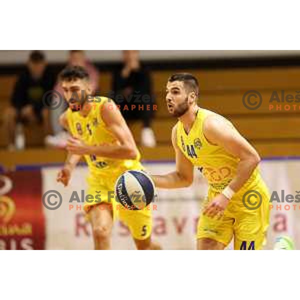 Srdjan Tesic and Matija Novkovic in action during Nova KBM league 2022-2023 regular season match between Sencur GGD and Sentjur in Sencur, Slovenia on October 23, 2022