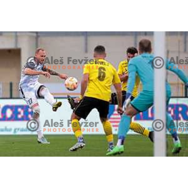 Zan Benedicic scores goal during Prva Liga Telemach 2022-2023 football match between Kalcer Radomlje and Koper in Domzale, Slovenia on October 24, 2022