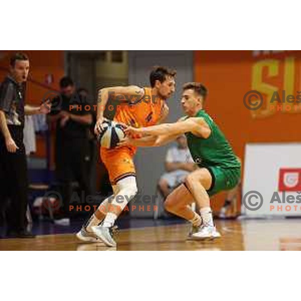 Tadej Ferme in action during Nova KBM league 2022-2033 regular season match between Helios Suns and Krka in Domzale, Slovenia on October 24, 2022