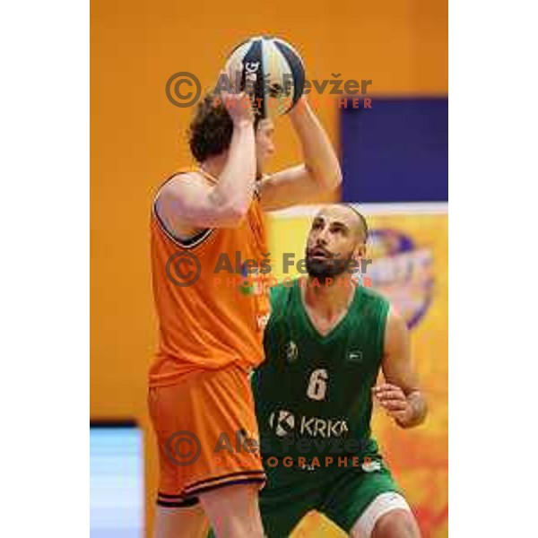 Rok Stipcevic in action during Nova KBM league 2022-2033 regular season match between Helios Suns and Krka in Domzale, Slovenia on October 24, 2022