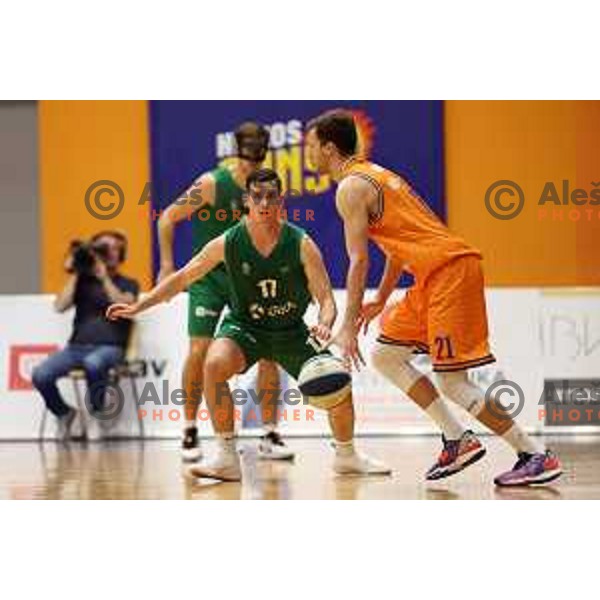 Jan Span and Blaz Mahkovic in action during Nova KBM league 2022-2033 regular season match between Helios Suns and Krka in Domzale, Slovenia on October 24, 2022