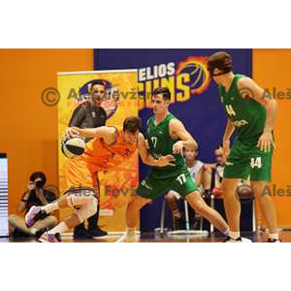 Jan Span and Blaz Mahkovic in action during Nova KBM league 2022-2033 regular season match between Helios Suns and Krka in Domzale, Slovenia on October 24, 2022