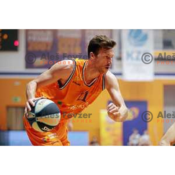 Blaz Mahkovic in action during Nova KBM league 2022-2033 regular season match between Helios Suns and Krka in Domzale, Slovenia on October 24, 2022