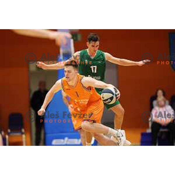 Tibor Mirtic in action during Nova KBM league 2022-2033 regular season match between Helios Suns and Krka in Domzale, Slovenia on October 24, 2022