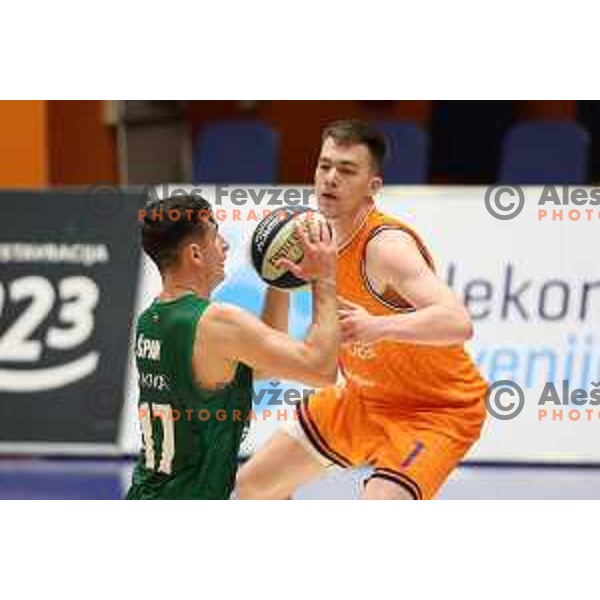 Tibor Mirtic in action during Nova KBM league 2022-2033 regular season match between Helios Suns and Krka in Domzale, Slovenia on October 24, 2022