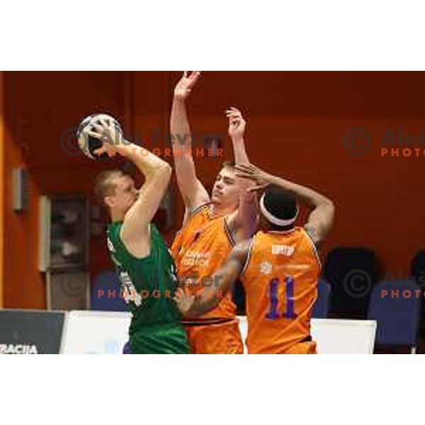 Jurij Macura and Tibor Mirtic in action during Nova KBM league 2022-2033 regular season match between Helios Suns and Krka in Domzale, Slovenia on October 24, 2022