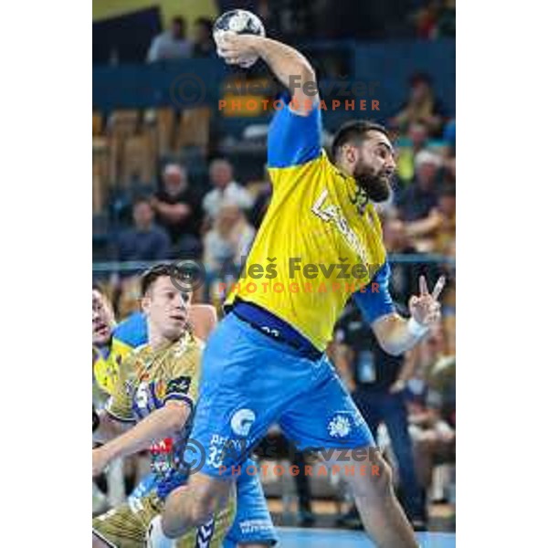 Stefan Zabic in action during EHF Champions League handball match between Celje Pivovarna Lasko and Lomza Kielce in Zlatorog Arena, Celje, Slovenia on Oktober 27, 2022