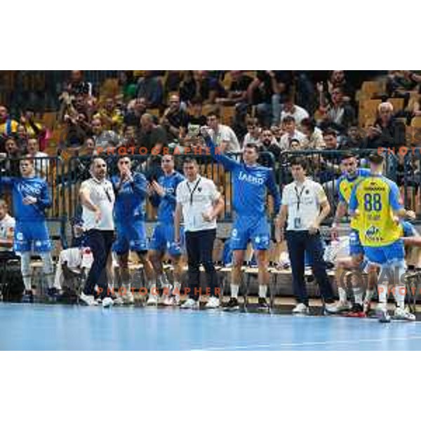 in action during EHF Champions League handball match between Celje Pivovarna Lasko and Lomza Kielce in Zlatorog Arena, Celje, Slovenia on Oktober 27, 2022