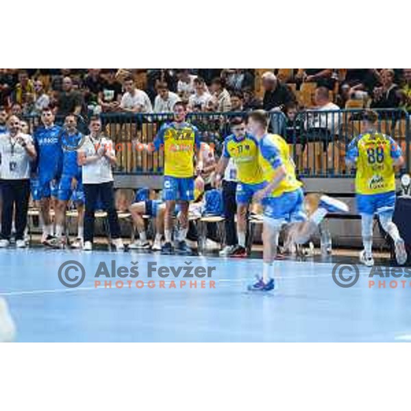 in action during EHF Champions League handball match between Celje Pivovarna Lasko and Lomza Kielce in Zlatorog Arena, Celje, Slovenia on Oktober 27, 2022