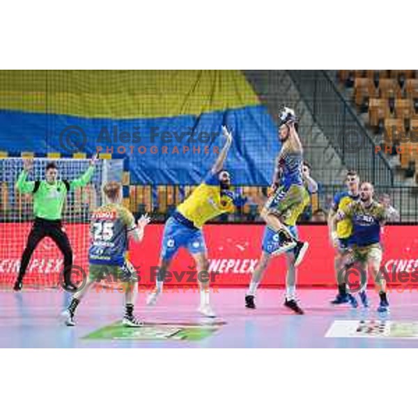 in action during EHF Champions League handball match between Celje Pivovarna Lasko and Lomza Kielce in Zlatorog Arena, Celje, Slovenia on Oktober 27, 2022