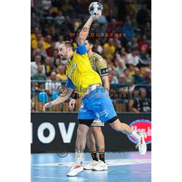 Gal Marguc in action during EHF Champions League handball match between Celje Pivovarna Lasko and Lomza Kielce in Zlatorog Arena, Celje, Slovenia on Oktober 27, 2022