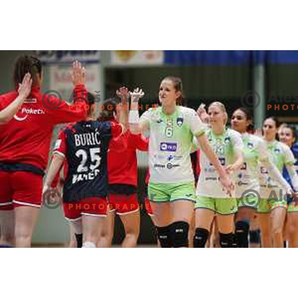 Ana Gros in action during friendly handball match between Slovenia and Croatia in Lasko, Slovenia on October 27, 2022