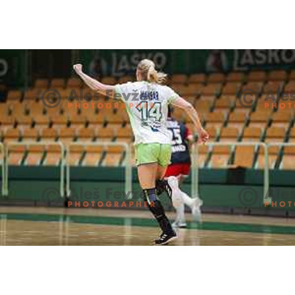 Tamara Mavsar in action during friendly handball match between Slovenia and Croatia in Lasko, Slovenia on October 27, 2022