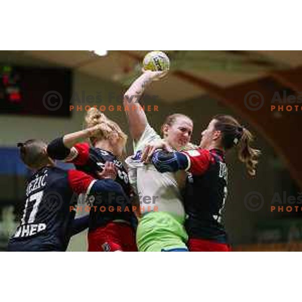 Valentina Klemencic in action during friendly handball match between Slovenia and Croatia in Lasko, Slovenia on October 27, 2022