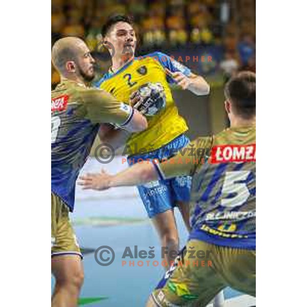 Tilen Strmljan in action during EHF Champions League handball match between Celje Pivovarna Lasko and Lomza Kielce in Zlatorog Arena, Celje, Slovenia on Oktober 27, 2022