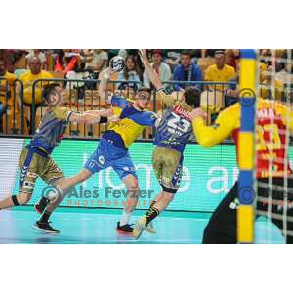 Ante Ivankovic in action during EHF Champions League handball match between Celje Pivovarna Lasko and Lomza Kielce in Zlatorog Arena, Celje, Slovenia on Oktober 27, 2022