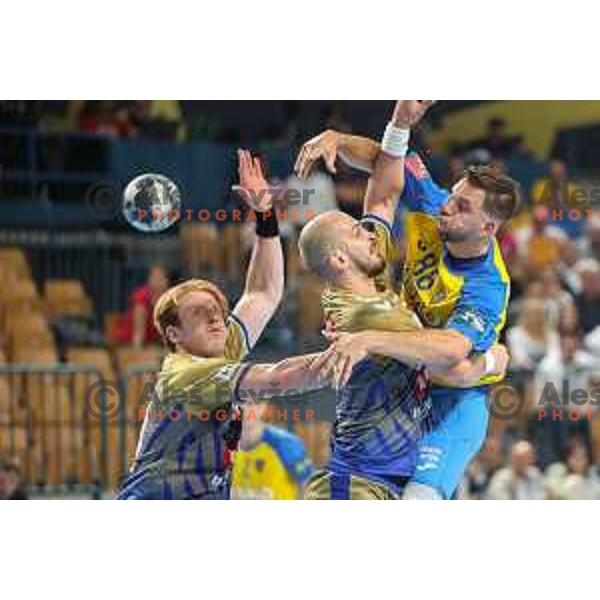 Aleks Vlah in action during EHF Champions League handball match between Celje Pivovarna Lasko and Lomza Kielce in Zlatorog Arena, Celje, Slovenia on Oktober 27, 2022