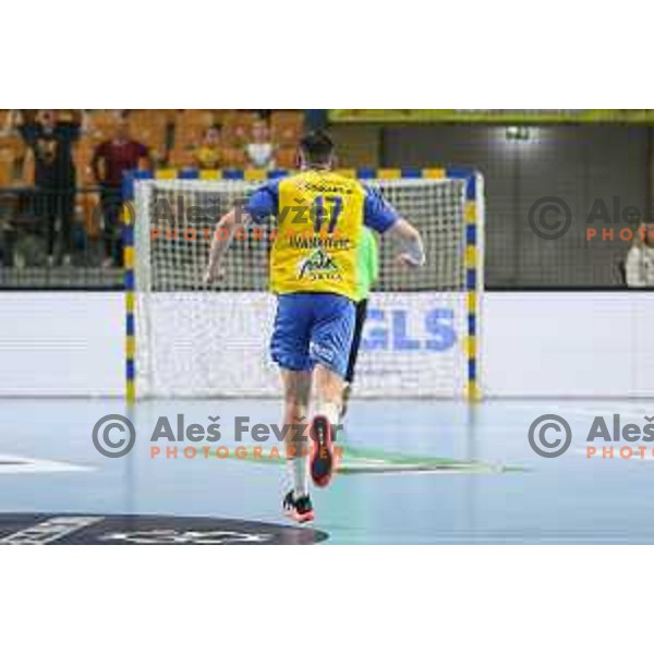 Ante Ivankovic in action during EHF Champions League handball match between Celje Pivovarna Lasko and Lomza Kielce in Zlatorog Arena, Celje, Slovenia on Oktober 27, 2022