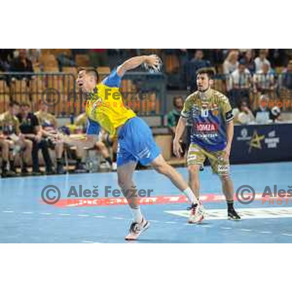 Tim Cokan in action during EHF Champions League handball match between Celje Pivovarna Lasko and Lomza Kielce in Zlatorog Arena, Celje, Slovenia on Oktober 27, 2022