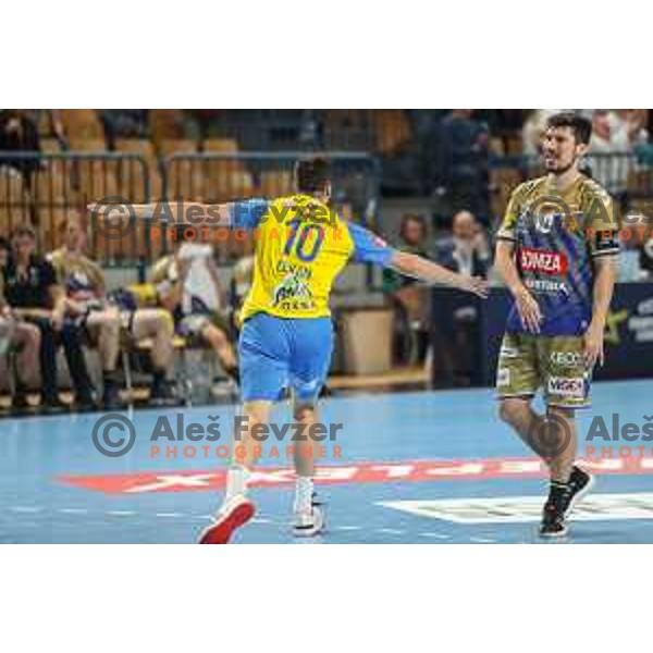 Tim Cokan in action during EHF Champions League handball match between Celje Pivovarna Lasko and Lomza Kielce in Zlatorog Arena, Celje, Slovenia on Oktober 27, 2022