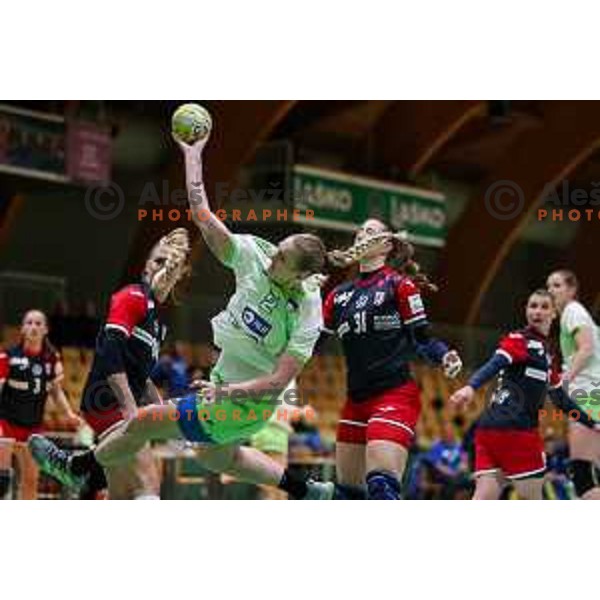 Valentina Klemencic in action during friendly handball match between Slovenia and Croatia in Lasko, Slovenia on October 27, 2022