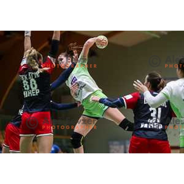 Ana Gros in action during friendly handball match between Slovenia and Croatia in Lasko, Slovenia on October 27, 2022