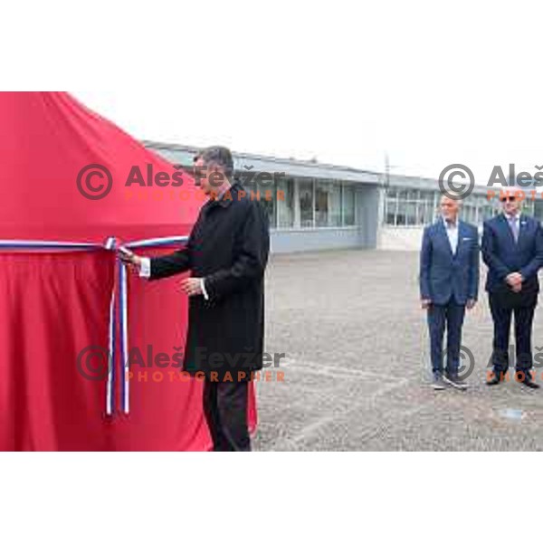 President of Slovenia Borut Pahor and Olympian Miro Cerar in Grosuplje, Slovenia on October 28, 2022