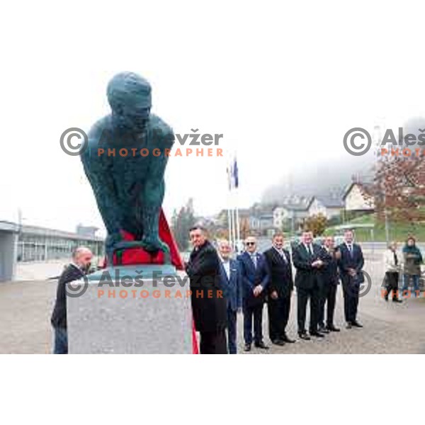 President of Slovenia Borut Pahor and Olympian Miro Cerar in Grosuplje, Slovenia on October 28, 2022