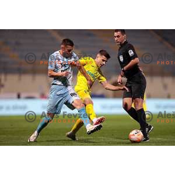 Zvonimir Petrovic and Ziga Repas in action during Prva Liga Telemach 2022-2023 football match between Domzale and Gorica in Domzale, Slovenia on October 28, 2022