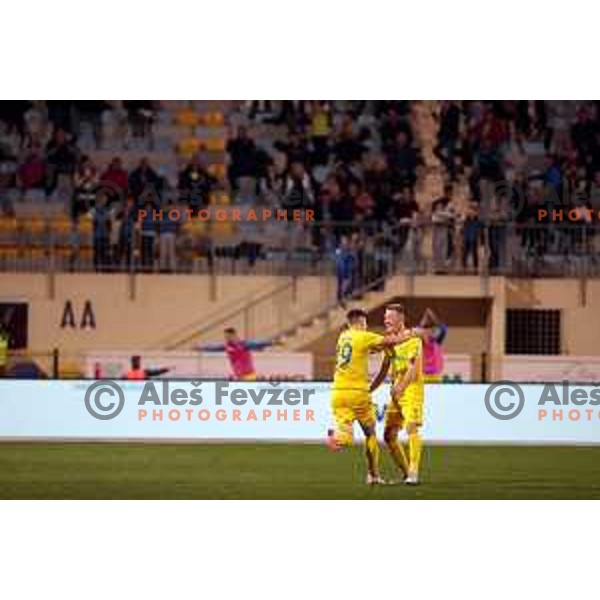 Ziga Repas and Benjamin Markus celebrate goal during Prva Liga Telemach 2022-2023 football match between Domzale and Gorica in Domzale, Slovenia on October 28, 2022