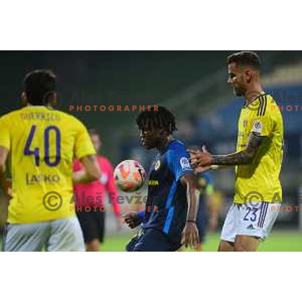 Charles Chukwubuikem Ikwuemesi and Luka Uskokovic in action during Prva liga Telemach football match between Celje and Maribor in Arena z’dezele, Celje, Slovenia on October 29, 2022