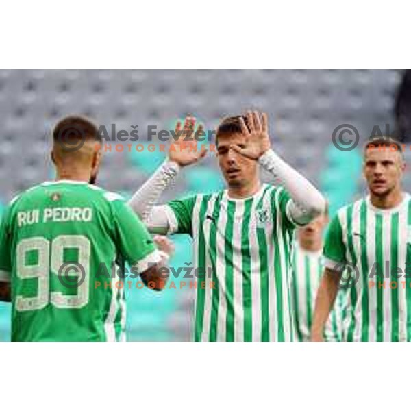 Rui Pedro and Svit Seslar celebrate goal during Prva Liga Telemach 2022-2023 football match between Olimpija and Koper in SRC Stozice, Ljubljana, Slovenia on October 30, 2022