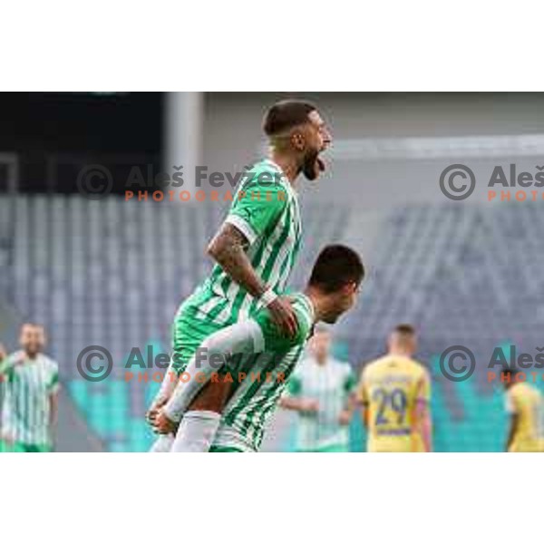 Rui Pedro and Svit Seslar celebrate goal during Prva Liga Telemach 2022-2023 football match between Olimpija and Koper in SRC Stozice, Ljubljana, Slovenia on October 30, 2022