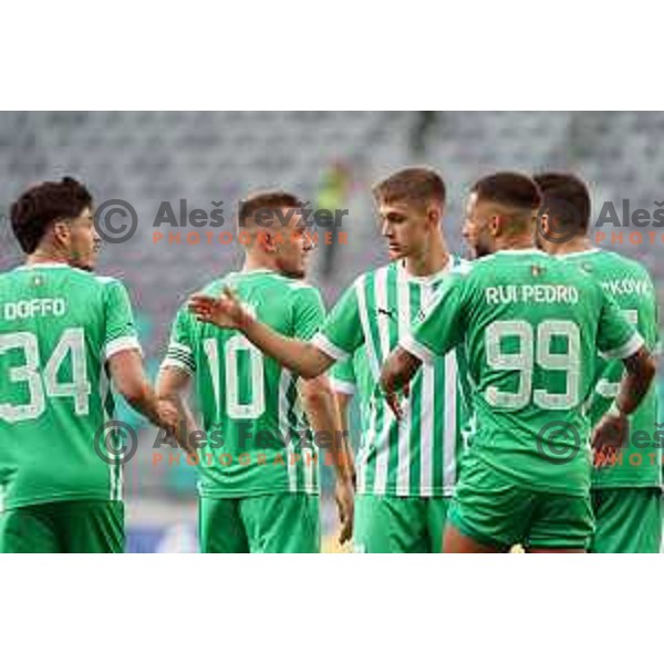 Agustin Doffo, Timi Max Elsnik and Marcel Ratnik in action during Prva Liga Telemach 2022-2023 football match between Olimpija and Koper in SRC Stozice, Ljubljana, Slovenia on October 30, 2022