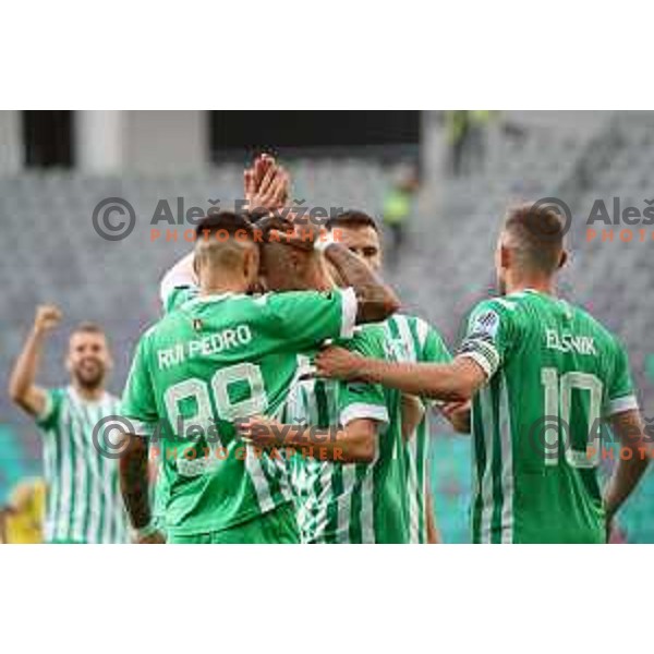 Rui Pedro and Svit Seslar celebrate goal during Prva Liga Telemach 2022-2023 football match between Olimpija and Koper in SRC Stozice, Ljubljana, Slovenia on October 30, 2022