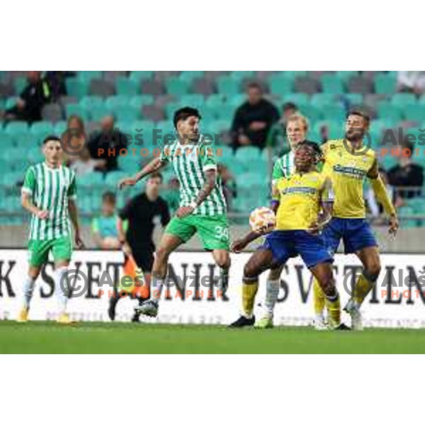 Agustin Doffo and Bede Osuji in action during Prva Liga Telemach 2022-2023 football match between Olimpija and Koper in SRC Stozice, Ljubljana, Slovenia on October 30, 2022