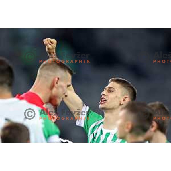 Marcel Ratnik of Olimpija celebrates victory at Prva Liga Telemach 2022-2023 football match between Olimpija and Koper in SRC Stozice, Ljubljana, Slovenia on October 30, 2022