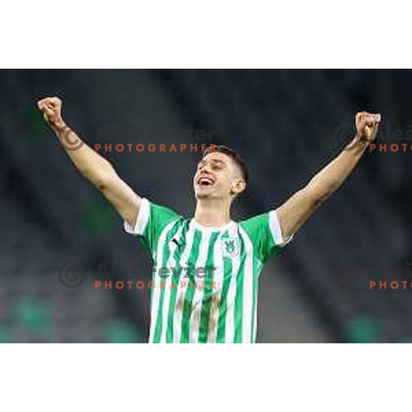 Marcel Ratnik of Olimpija celebrates victory at Prva Liga Telemach 2022-2023 football match between Olimpija and Koper in SRC Stozice, Ljubljana, Slovenia on October 30, 2022