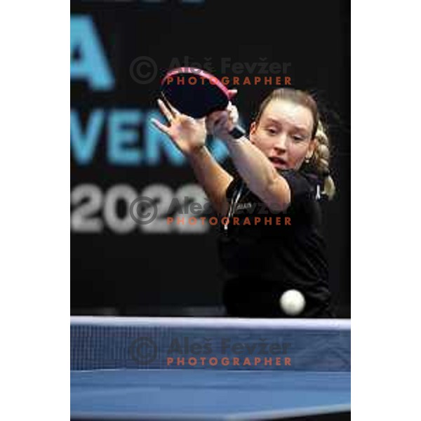 Katarina Strazar of Slovenia competes at World Table Tennis Contender Nova Gorica, Slovenia on November 3, 2022