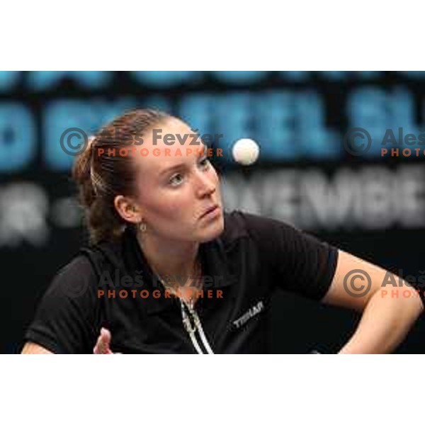 Katarina Strazar of Slovenia competes at World Table Tennis Contender Nova Gorica, Slovenia on November 3, 2022