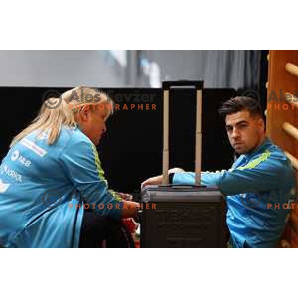 Coach Andreja Ojstersek and Darko Jorgic of Slovenia at World Table Tennis Contender Nova Gorica, Slovenia on November 3, 2022